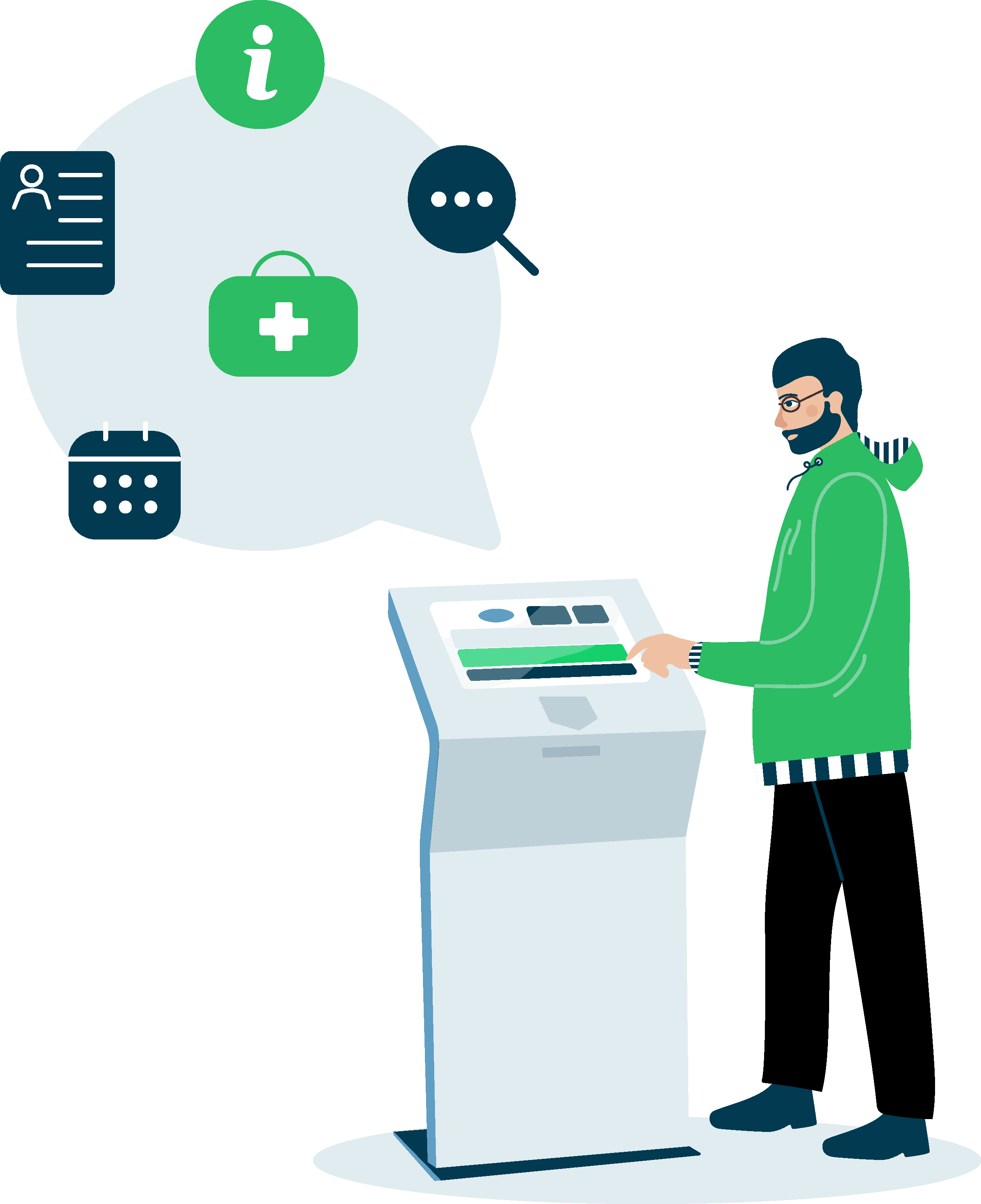 Borne d’accueil IPM France Personne devant une borne d'accueil